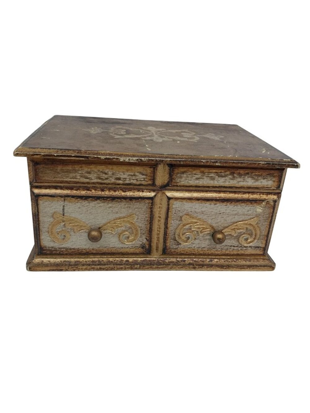 Vintage Florentine Wooden Jewelry Box Velvet Gilded Hollywood Regency AS IS